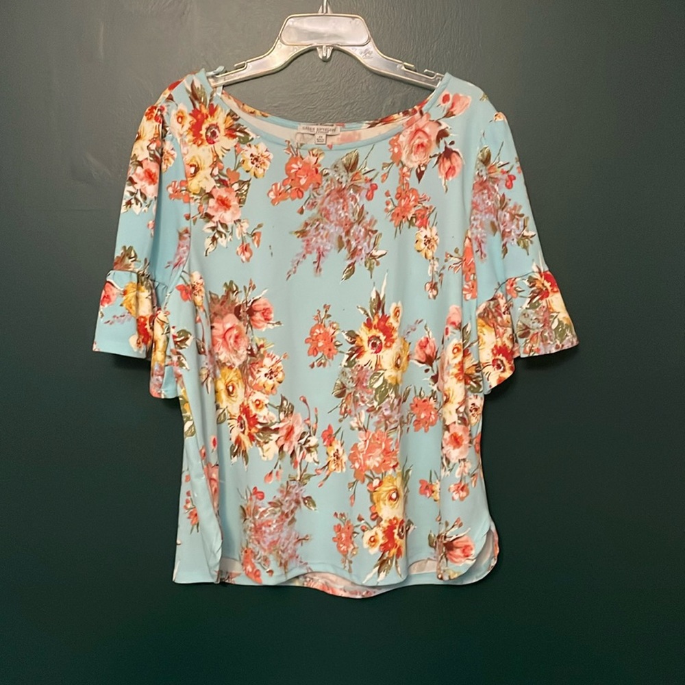 Green Envelope Blue Floral Blouse